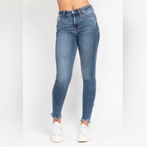 Judy Blue NWT High Rise Skinny Fit Ankle Jeans Shark Bite Hems JB8215LT Sz 11/30